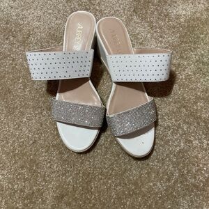 white bedazzled wedges